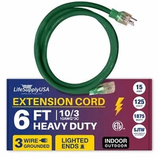 6ft Power Outdoor Extension Cord & Indoor - Waterproof Electric Drop Cord Cable