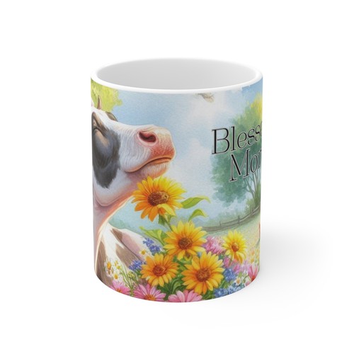 Cow Coffee Mug Blessed Morning - Farm Animal Lover Gift, Cow Coffee Cup 11oz - Picture 3 of 6
