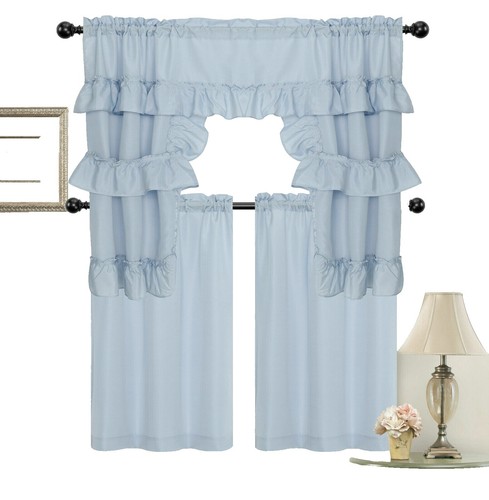 Rideaux De Cuisine JC Penney Country Kitchen - Tissu Coton Blanc Crème Avec Finition Mauve, 68x30 Pouces, Prêts à Poser