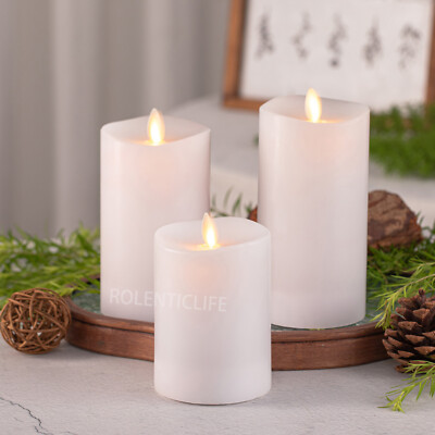 Luminara Flameless Battery Pillar Wax Candles with Remote Moving Flame white