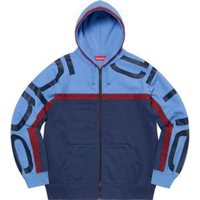 Sweat shirt à capuche supreme Big Logo lambrissé zippé marine moyen avec autocollant