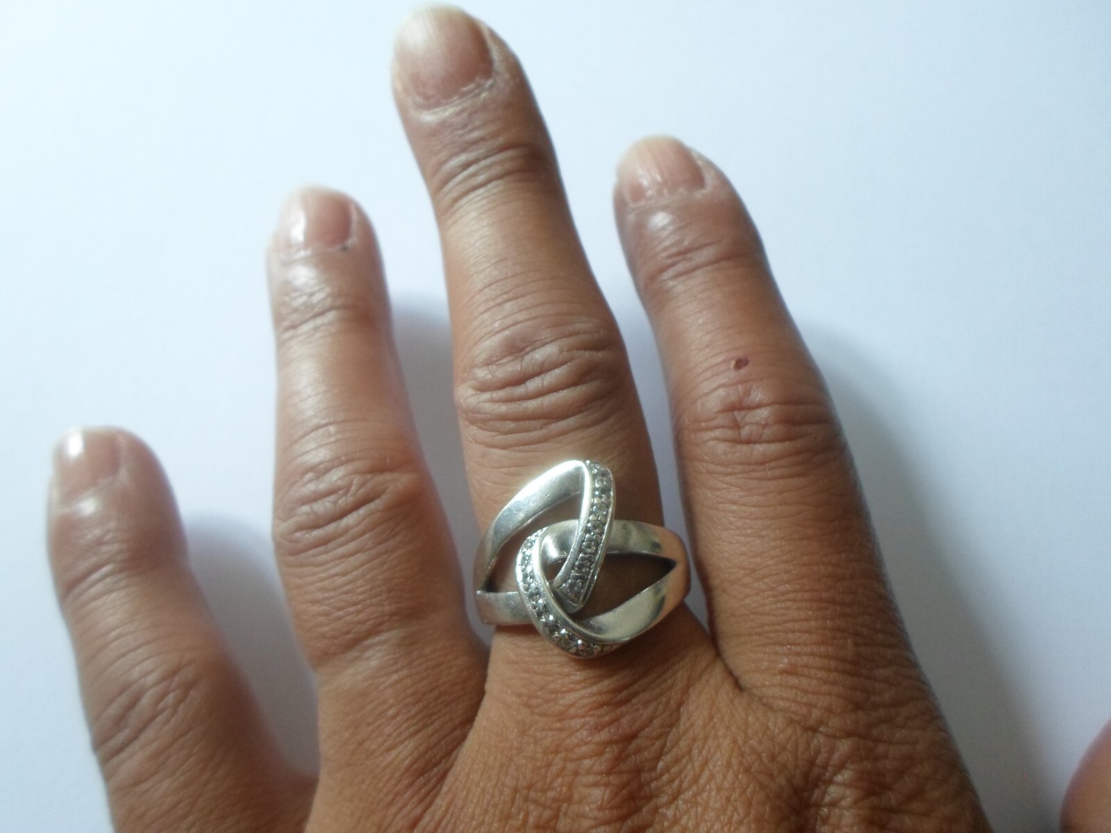 solid silver ring, interlaced, zirconiums, size 58 - image 1