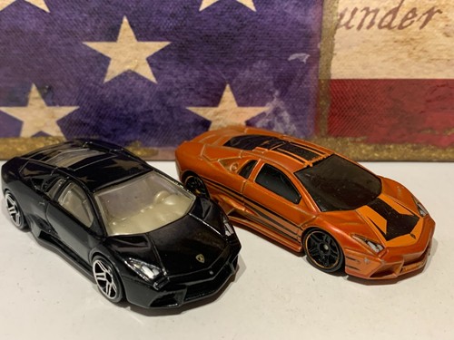 HOT WHEELS LAMBORGHINI REVENTON X2. 2012 MATTE ORANGE & 2011 BLACK LOOSE