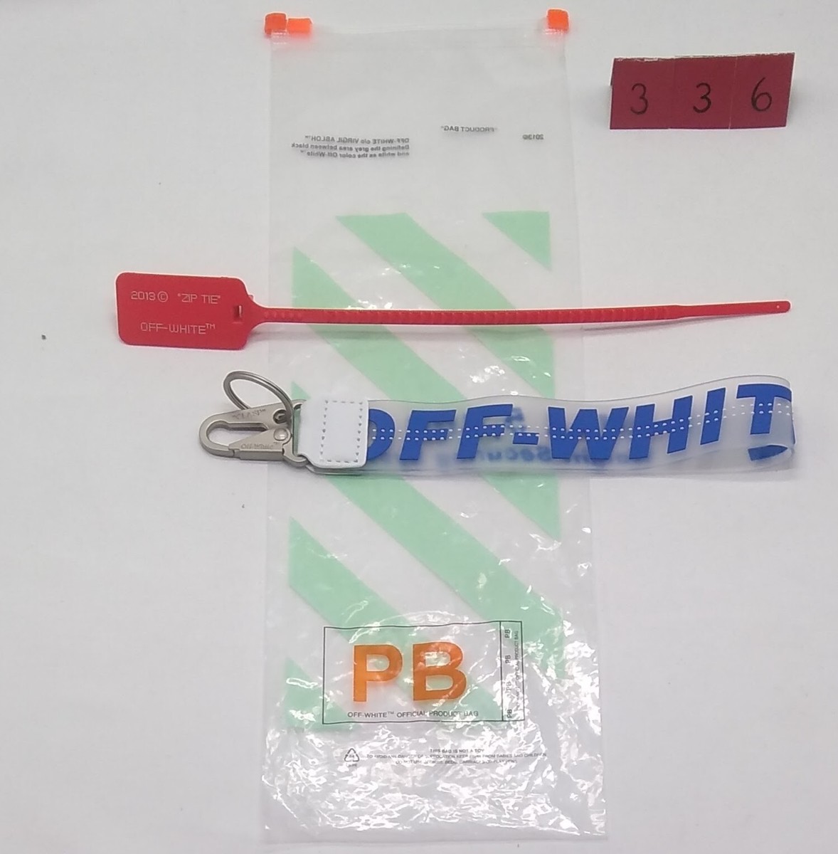 OFF WHITE Designer Lanyard Keychain Industrial Clear/Blue with Red