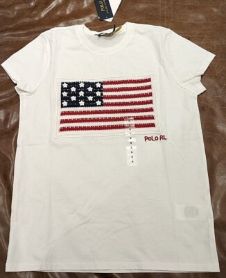 Polo Ralph Lauren Women's Embroidered American Flag Americana July 4th  T-Shirt