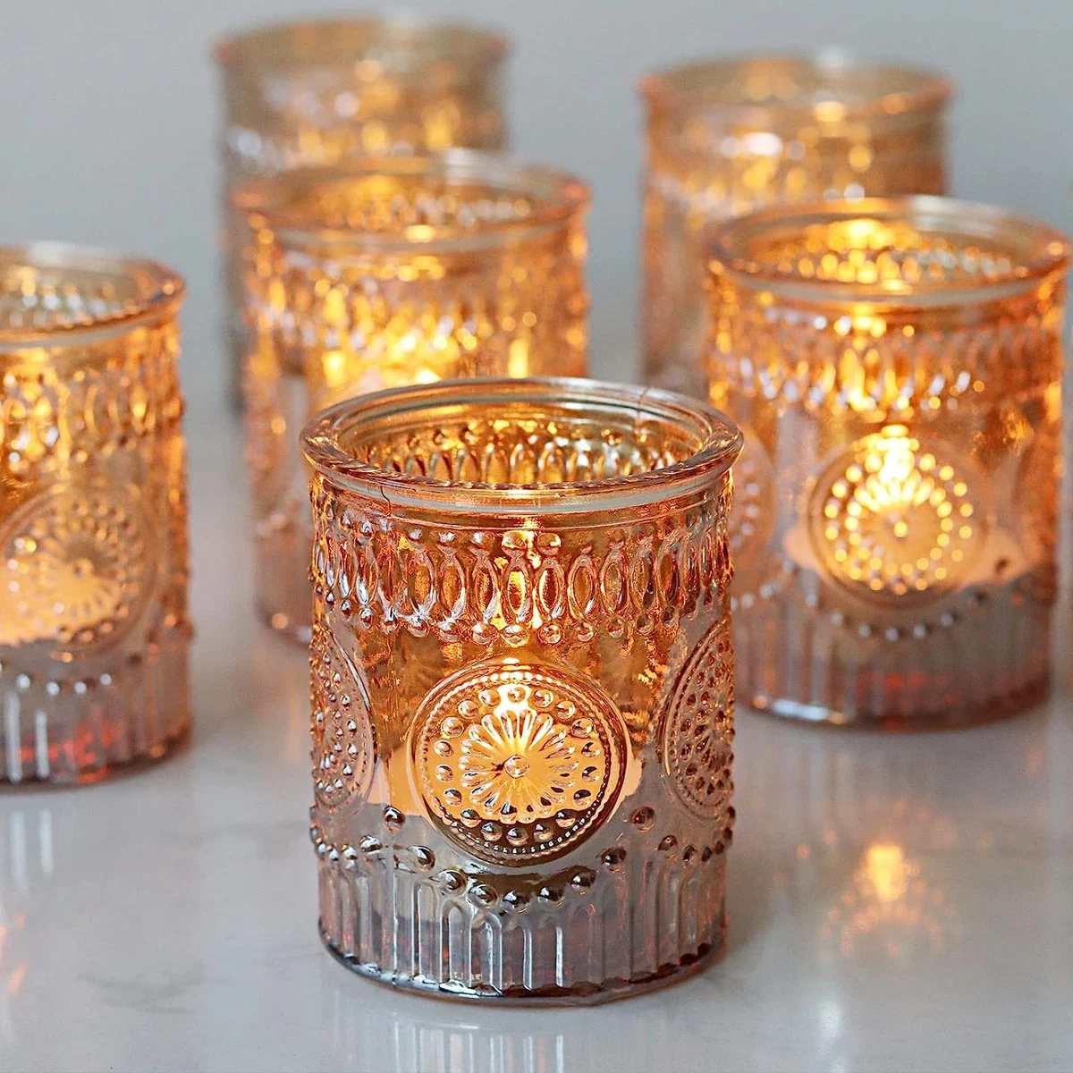 48Pcs Gold Votive Candle Holders Ribbed Tea Lights Candle Holders Bulk for  Table