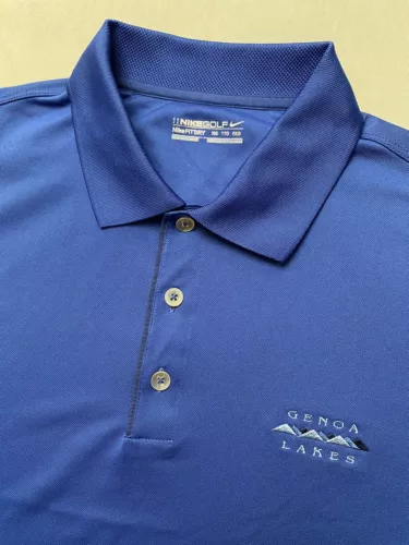Nike Golf Mens Blue Polo Shirt Genoa Lakes Embroidered Logo EUC Size XXL