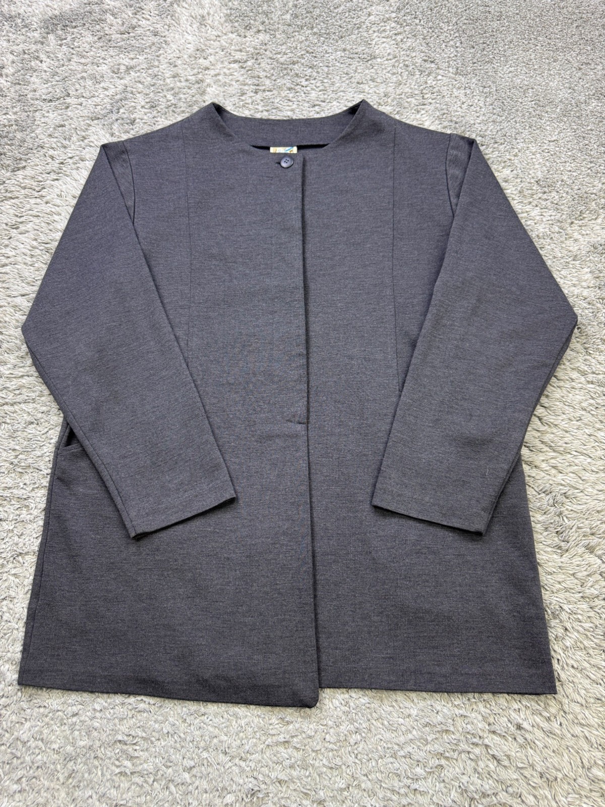 Vtg Travel Smith Jacket Women Large Charcoal Gray Fleece Chore Coat Cardigan