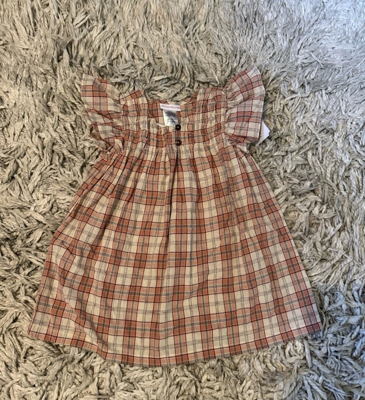 Bonnie Jean Girl's Ruffle Sleeve Plaid Print Dress Tan & Orange Size 7 NWT