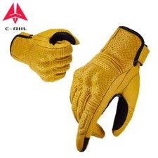 Vintage Real Leather Motorcycle Gloves Breathable Full Finger Motorbike Racing R