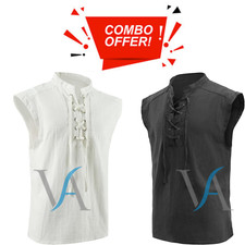 Medieval Renaissance Pirate Costume Sleeveless Lace-up Stand Collar Shirt Gothic