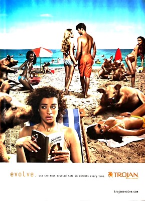 TROJAN CONDOMS Vintage Print Ad Beach Scene