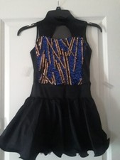 GIRLS WEISSMAN DANCE COSTUME SZ LC STYLE 12418 BLACK ROYAL BLUE / GOLD SEQUINS