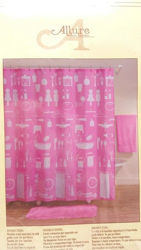 Pink Retro Silhoulette Fabric Shower Curtain 70x71 Allure New - Picture 5 of 5