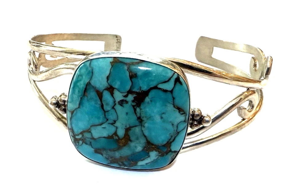 Vintage JAY KING Turquoise Chunky Sterling Cuff Bracelet