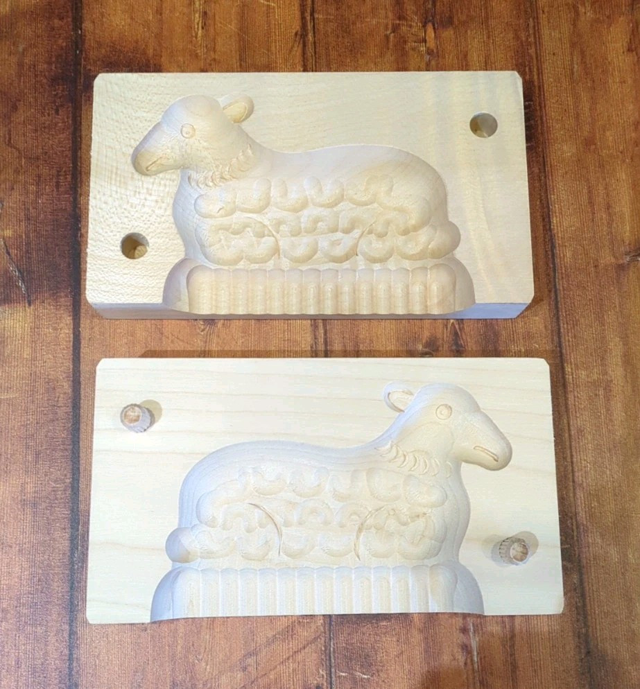 German Hand Made Finely Carved Piece Butter Mold Lamb Design