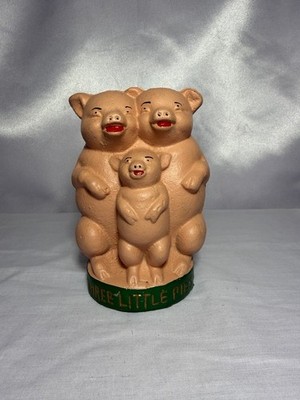 Vintage Three Little Pigs Cast Iron Piggy Bank Original Paint