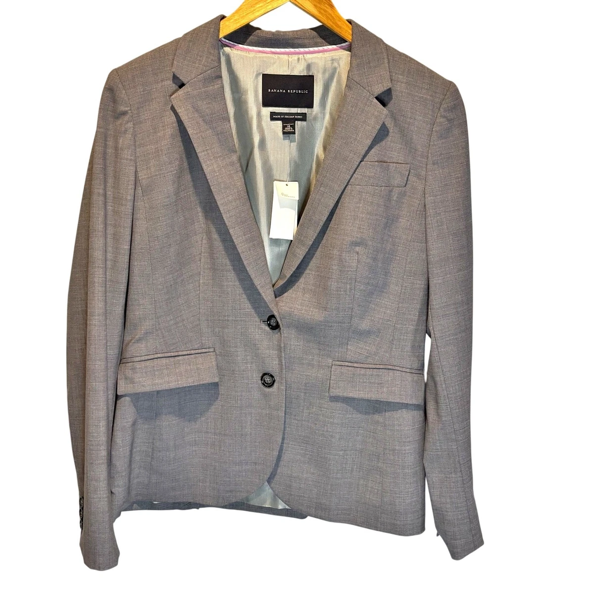 Blazer Femme BANANA REPUBLIC Gris à Carreaux - Taille S, Un Bouton, 100% Coton - Neuf Sans étiquette