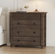 3 Drawer Dresser Walnut Fluted Nightstand Chest Bedroom Furniture Storage 