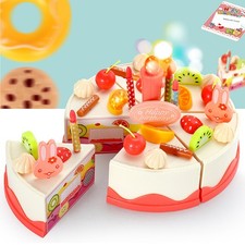   82 Pieces Birthday Cake Toy Play Food Set Plastic Kitchen Cutting Pretend Toys