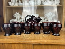 Vintage Anchor Hocking Royal Ruby Swirl Tilt Ball Pitcher & 12 Cups Tumblers Set