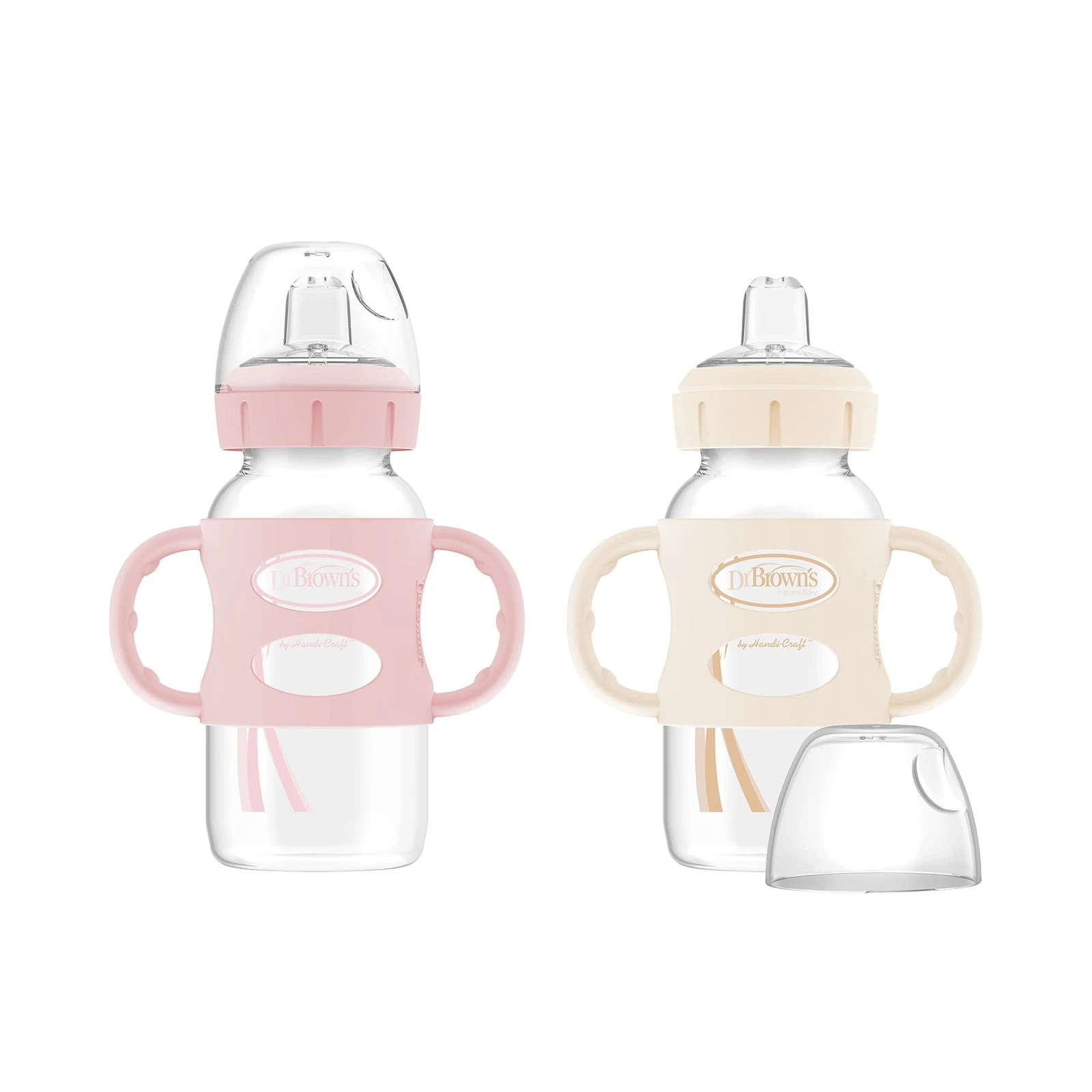 Dr. Brown's Milestones Wide Neck Sippy Spout Bottle Pink 2 Pack Flexible Handles