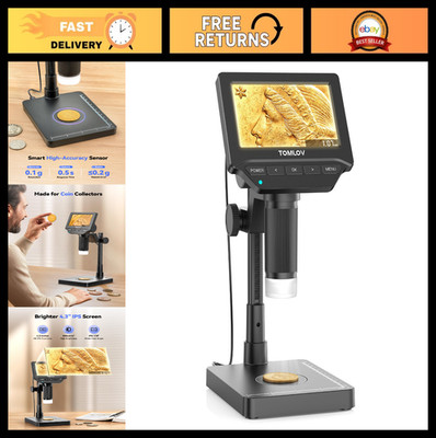 Digital Coin Microscope with 4.3'' Screen, Weighing Scale, LED Lights, USB Compat