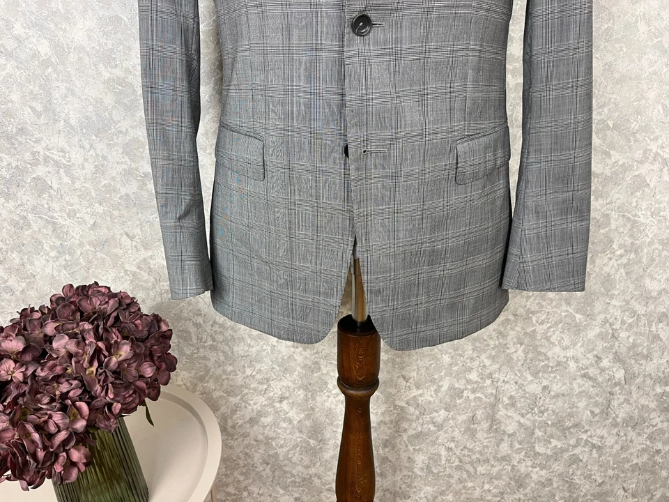 Ermenegildo Z Zegna Gray Wool Silk Check Italian Blazer Jacket 40, EU 50 - Image 3 of 4