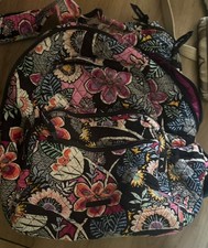 Women s Multicolor Floral Backpack Zip Closure Purple Lining Black Straps used