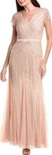 Adrianna Papell Women's Pink Short-Sleeve Beaded Blouson Gown Dress Size 16