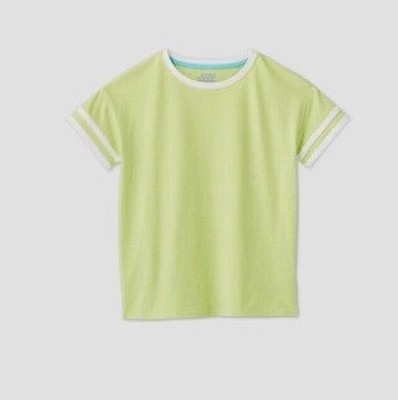 More Than Magic Girl s T Shirt Lime Green Boxy Ringer Cropped Size S NWT