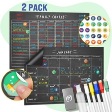Magnetic Chore Chart  Calendar Set - 11" x 17", Weekly Menu Board  Meal Pla...