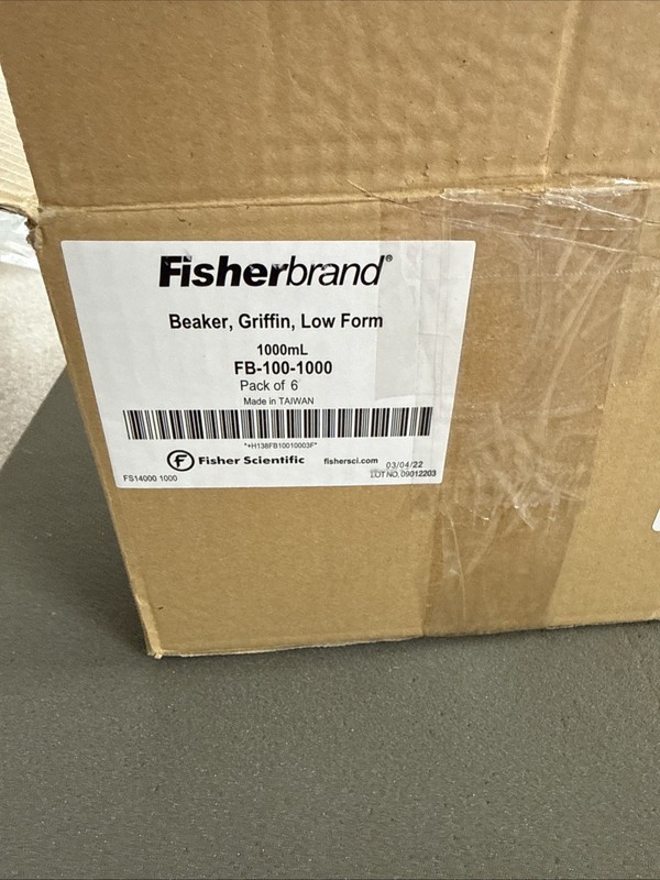🔥6) NEW FISHERBRAND FB-100-600 600ml BEAKER GRIFFIN LOW FORM W/ SPOUT BOX OF 6