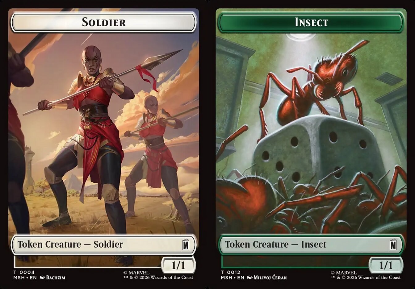 MTG Marvel Super Heroes TOKEN Soldier #0004 Insect #0012 PLAYSET 4X X4