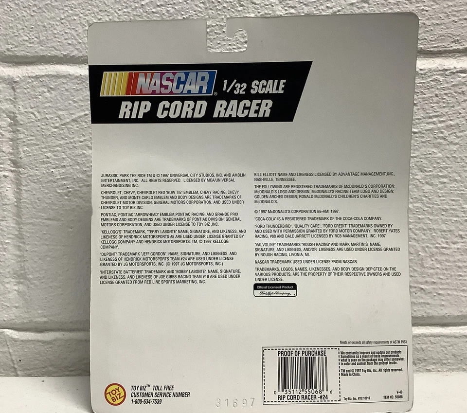 Nascar Jeff Gordon #24 escala 1/32 Rip Cord Racer Dupont Jurassic Park Foto 4 de 4