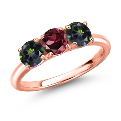 18K Rose Gold Plated Silver Rhodolite Garnet and Green Mystic Topaz Engagement