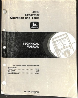 John Deere 495D Excavator Operation and Tests Technical Manual TM1456