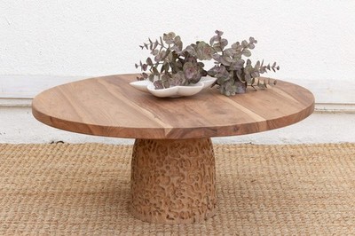 Reclaimed Teak Organic Modern Round Coffee Table Natural Finish, Organic Style