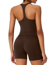 Racerback Workout Sets for Women 2 Piece Padded Scoop Neck Tank Tops Hidden S...