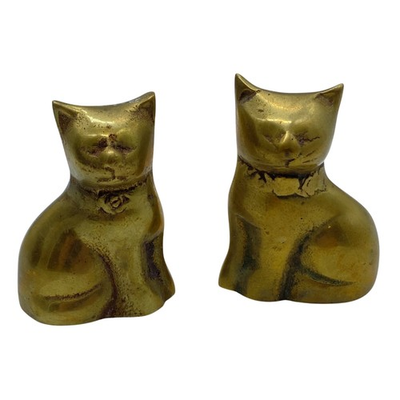#ad Vintage Brass Cat Figurines Set of 2 Korea READ Small $20.98