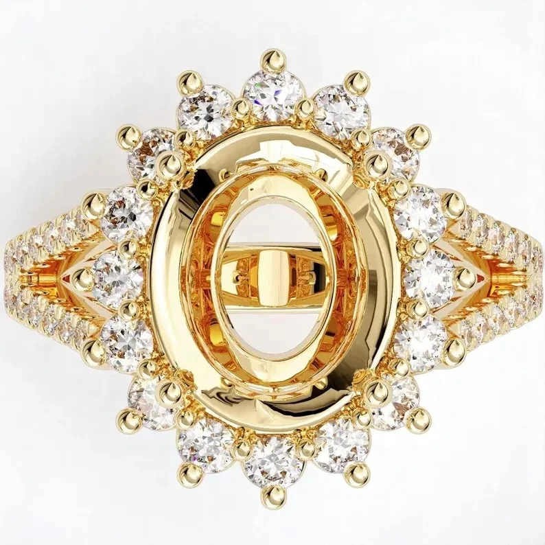 18K Yellow Gold Over Diamond Semi Mount Ring– Oval 11x9mm Setting with Diamonds - Image 2 of 4