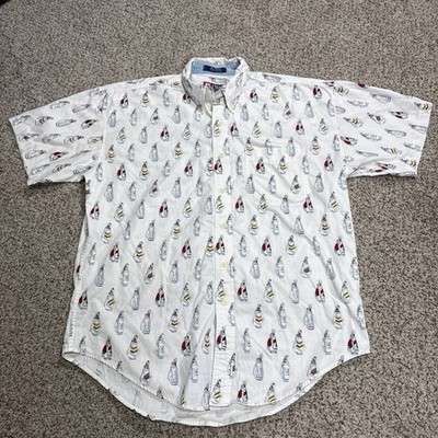 Chaps Ralph Lauren Golf Bag Print Button Front Men's Shirt Large Vintage