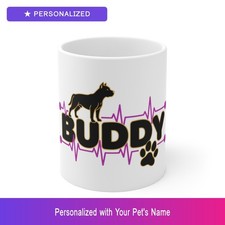 Custom Pitbull Pit Bull Paw Print Heartbeat Mug Personalized Pet Name Coffee Cup