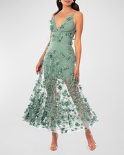 HELSI Vanessa Embroidered Floral Applique Midi Dress Seafoam Green XL Formal