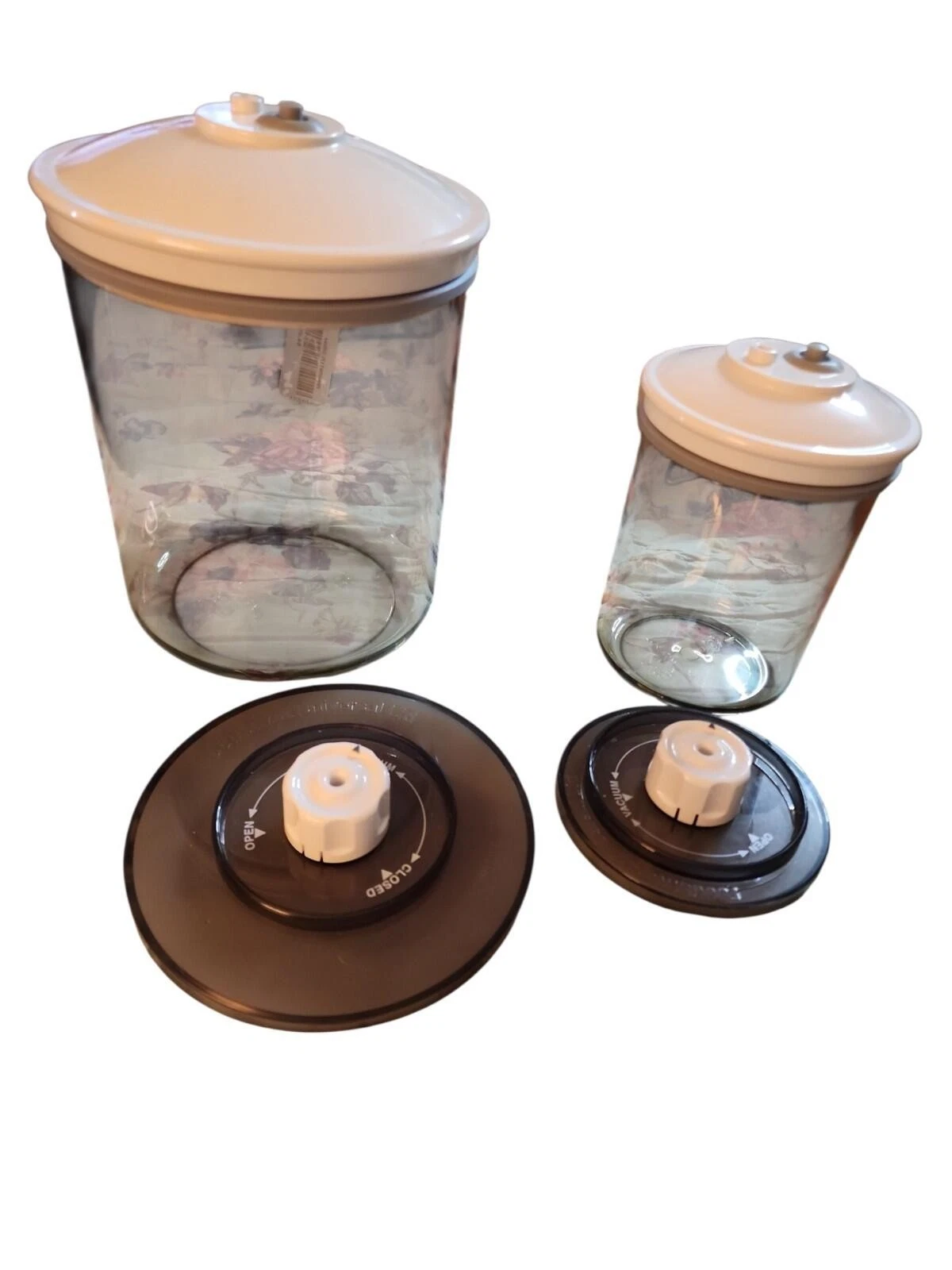 2 Food Saver Snail Vacuum Canisters Smoke 80 25 2 White 2 Universal Lids No Hose