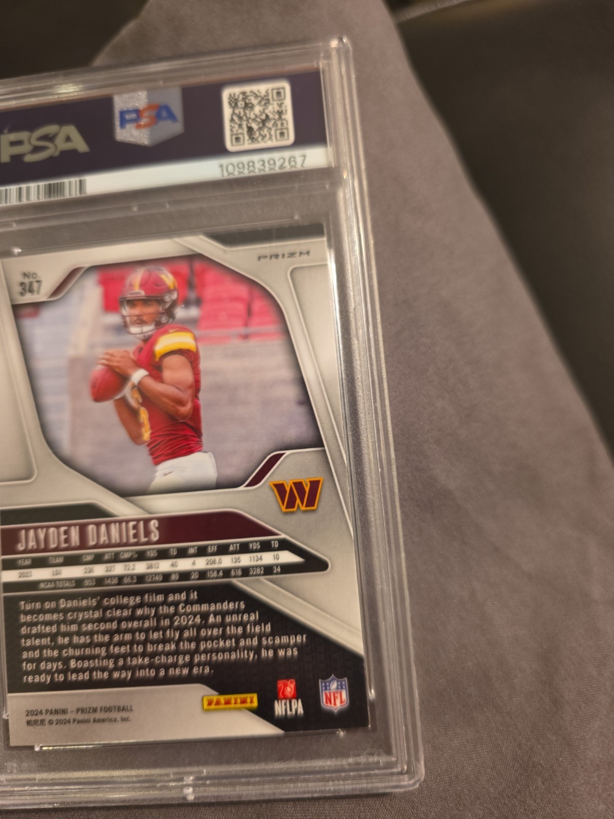 2024 Panini Prizm Jayden Daniels #347 Orange Disco Prizm RC PSA 9 view 10