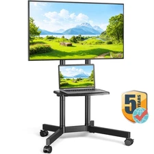 Modern Rolling TV Stand Cart for TVs 32 to 75 inch for Home Office Black