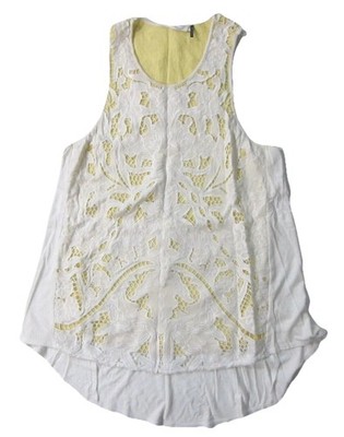 Akemi + Kin Ivory Yellow Embroidered Soft Cotton Sleeveless Tank Blouse Top XS