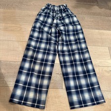 ZARA GIRLS PAPER BAG PANTS BLUE PLAID 11-12 POCKETS ELASTIC WAIST