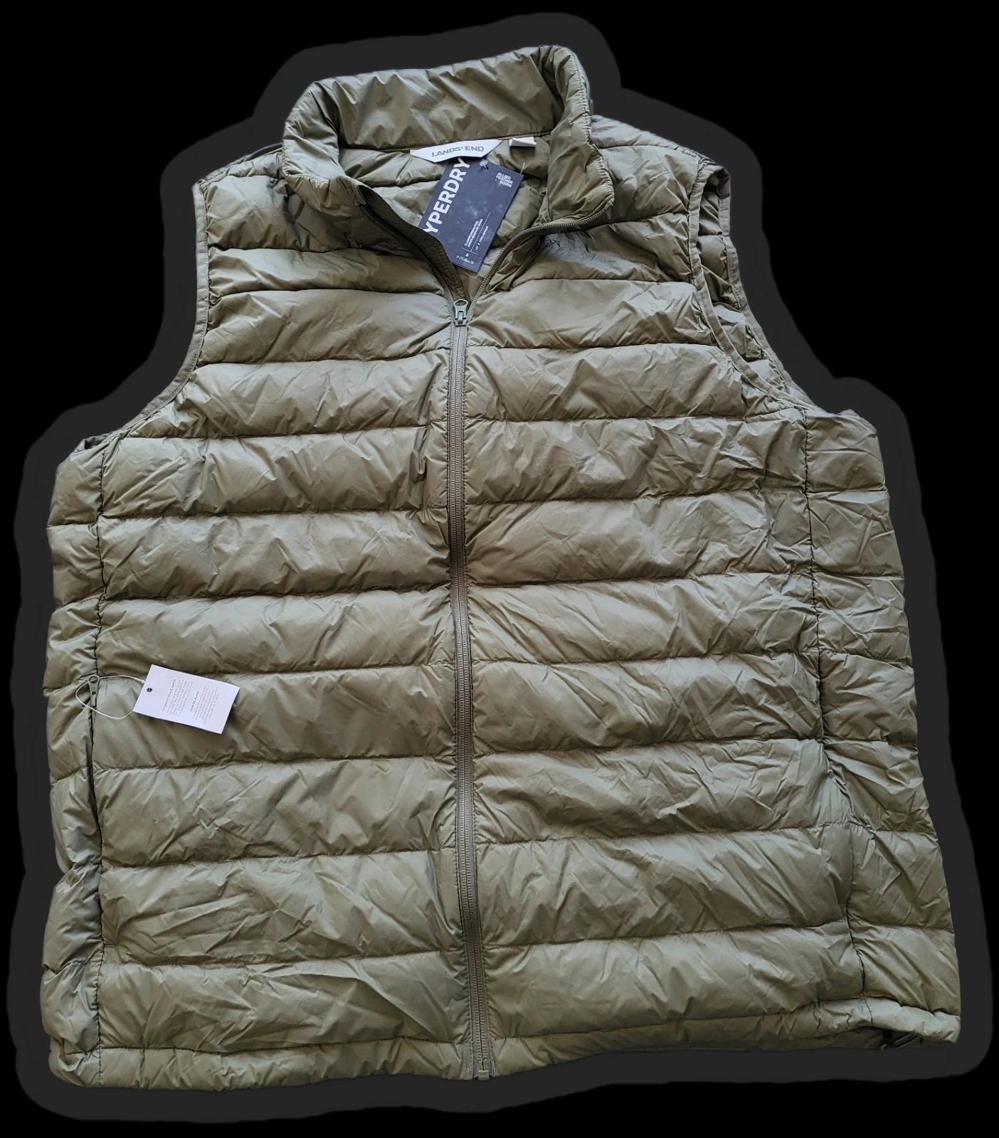 LANDS END Wanderweight Down Vest XL/T Green 800 Fill Puffer Hyperdry Packable NW